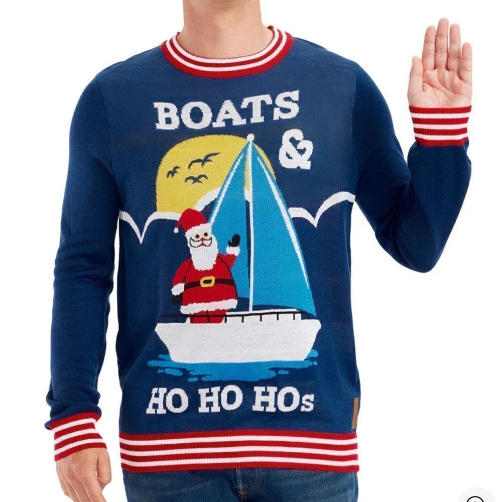 Tipsy Elves Boats & Ho Ho Hos Ugly Christmas Sweater Blue NWT